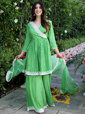 Green Mirror Sharara Set