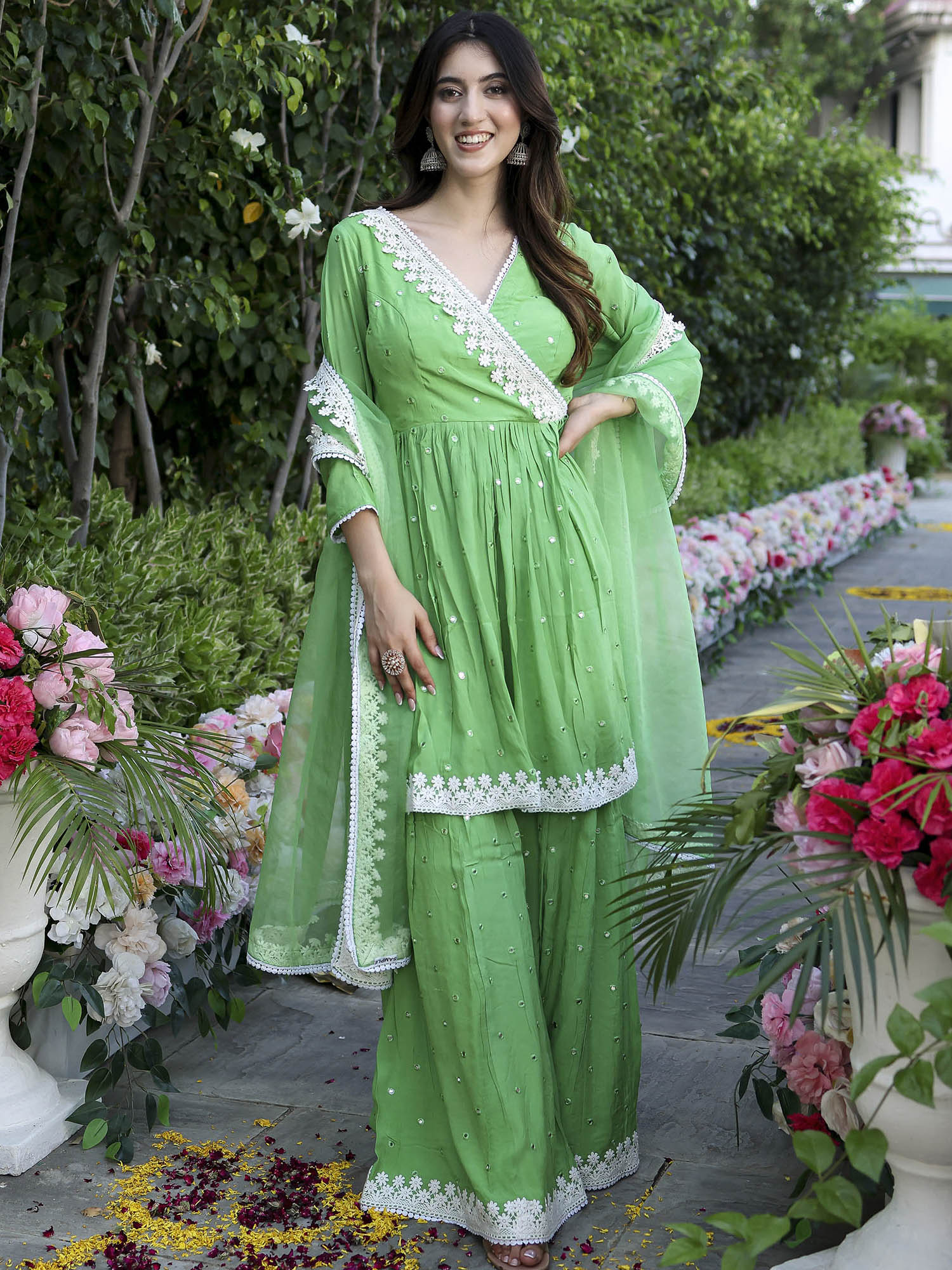 Green Mirror Sharara Set