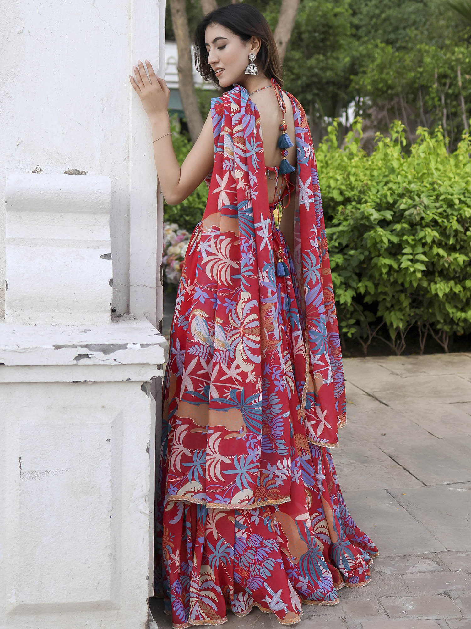 Orange Printed Lehenga Set