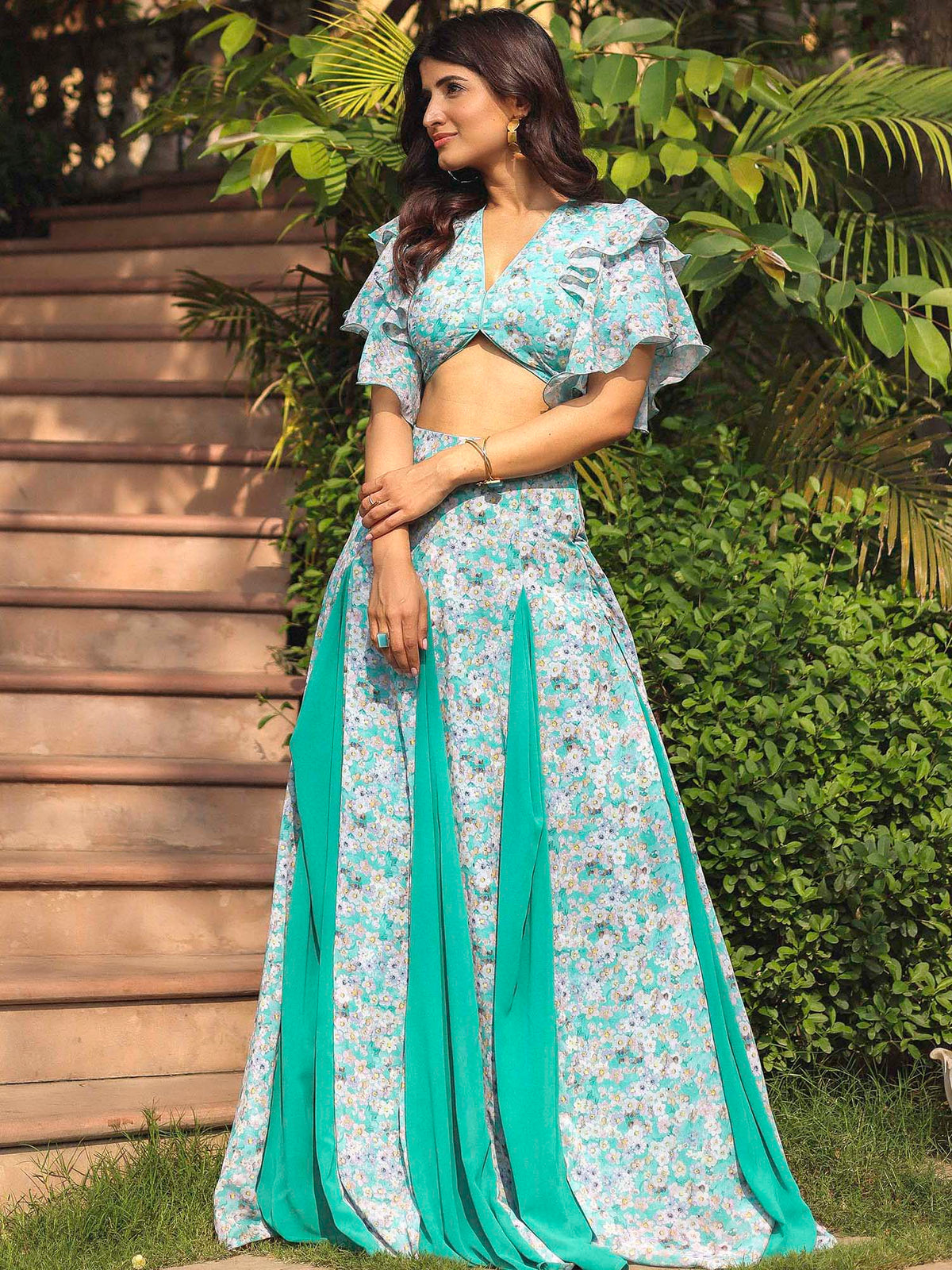 RAMA GREEN PRINTED SKIRT SET