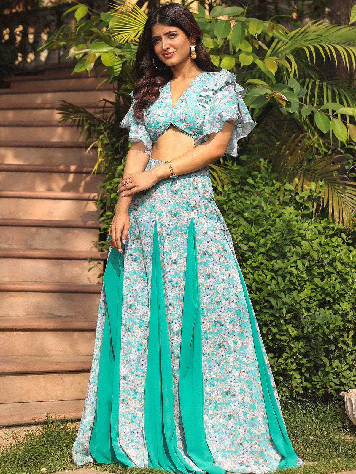 RAMA GREEN PRINTED SKIRT SET