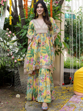 Yellow Kaftan Printed Set