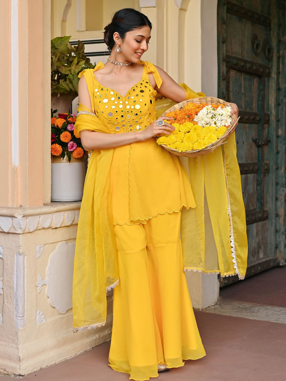 Yellow Mirror Sharara Set