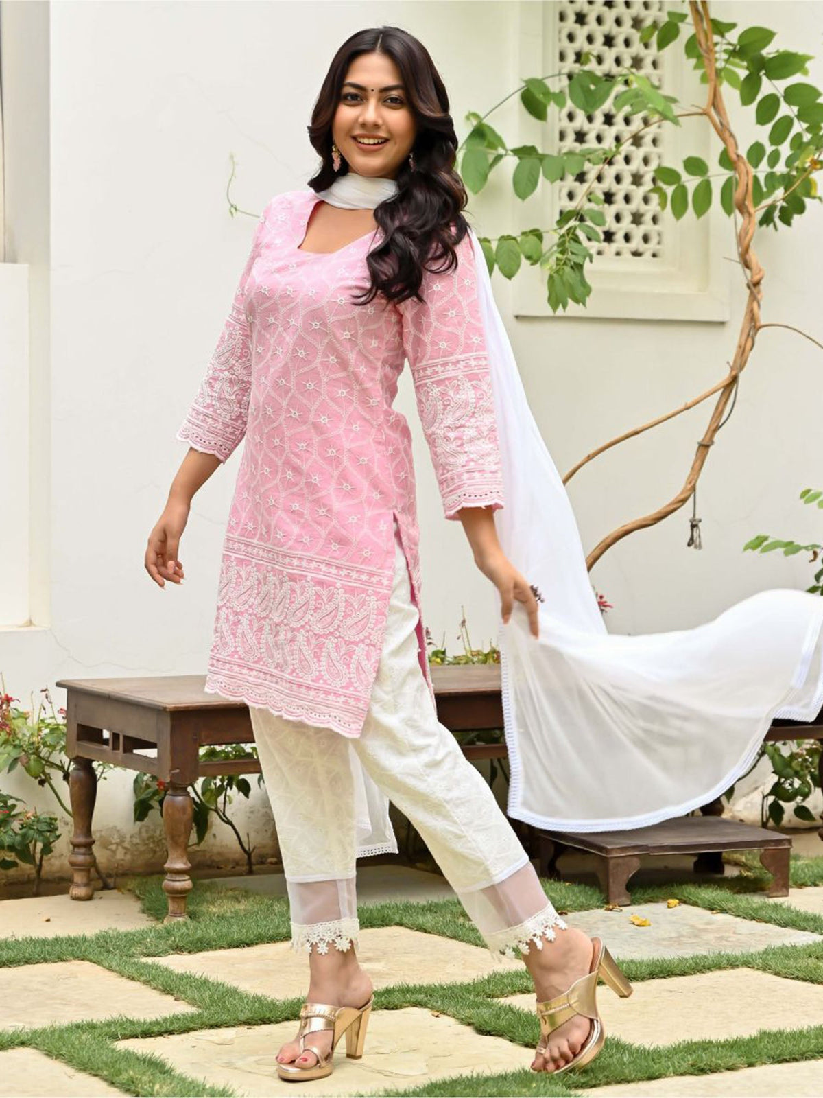 Pink Embroidered Kurta Set