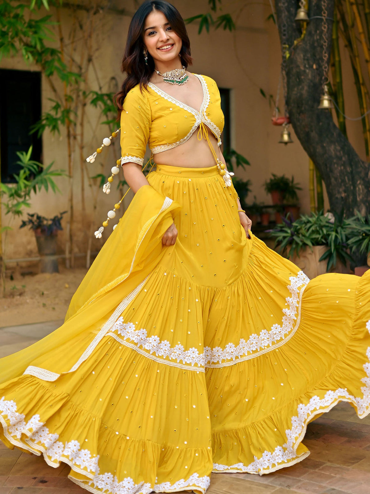 Yellow Mirror Lehenga Set