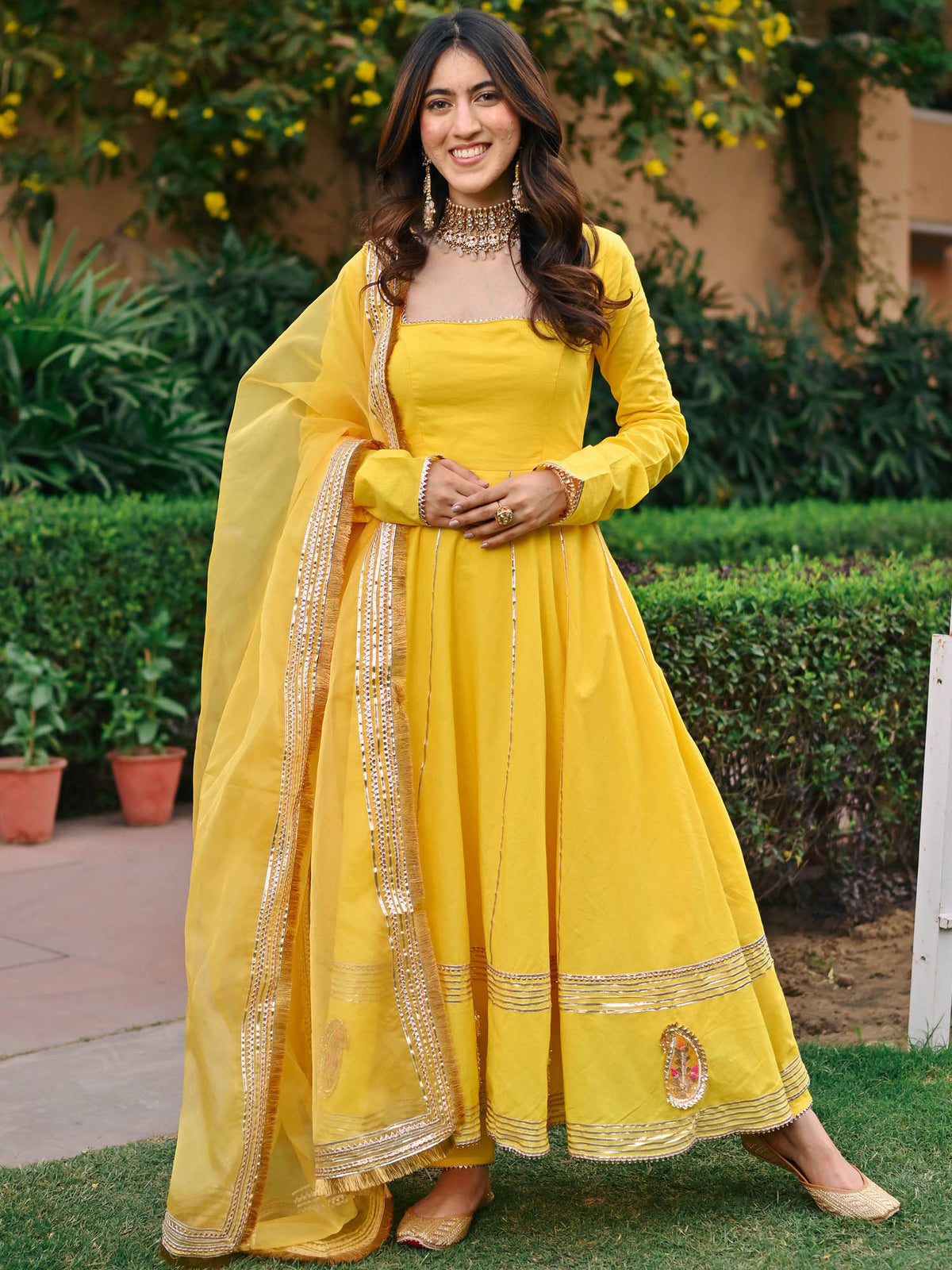 Yellow Paisley Gota Anarkali Set