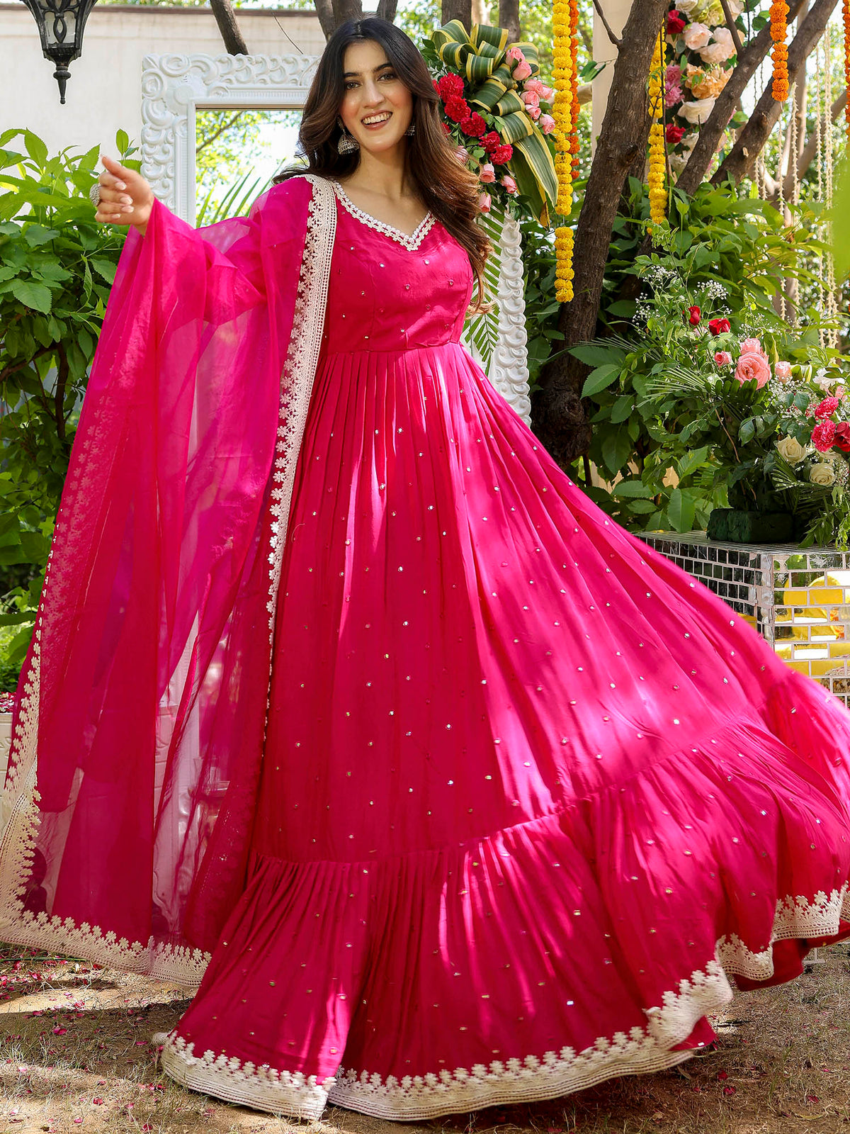 Pink Mirror Anarkali Set