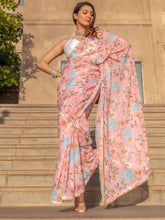 Peach Georgette Saree With Unstitched  Blouse