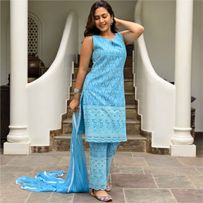 Sky Blue Embroidered Kurta Set