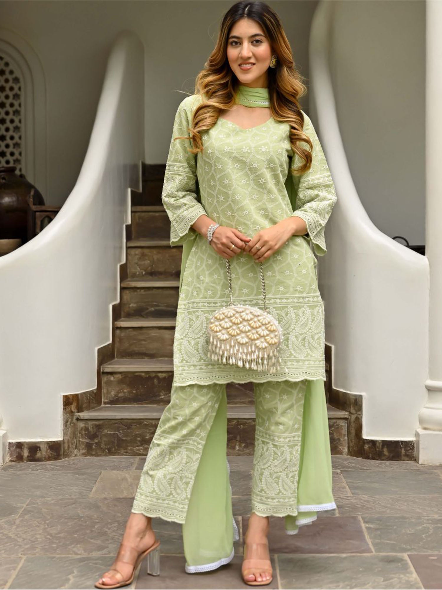 Green Embroidered Kurta Set