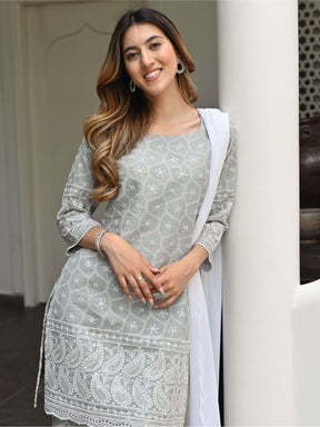 Grey Embroidered Kurta Set