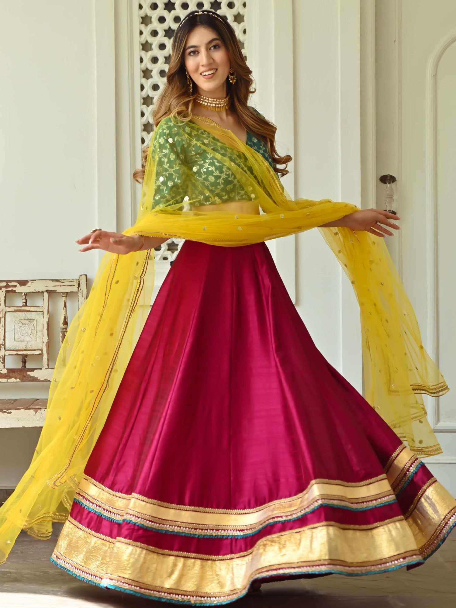 Green and Pink Lehenga