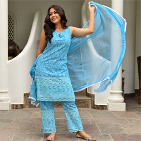 Sky Blue Embroidered Kurta Set