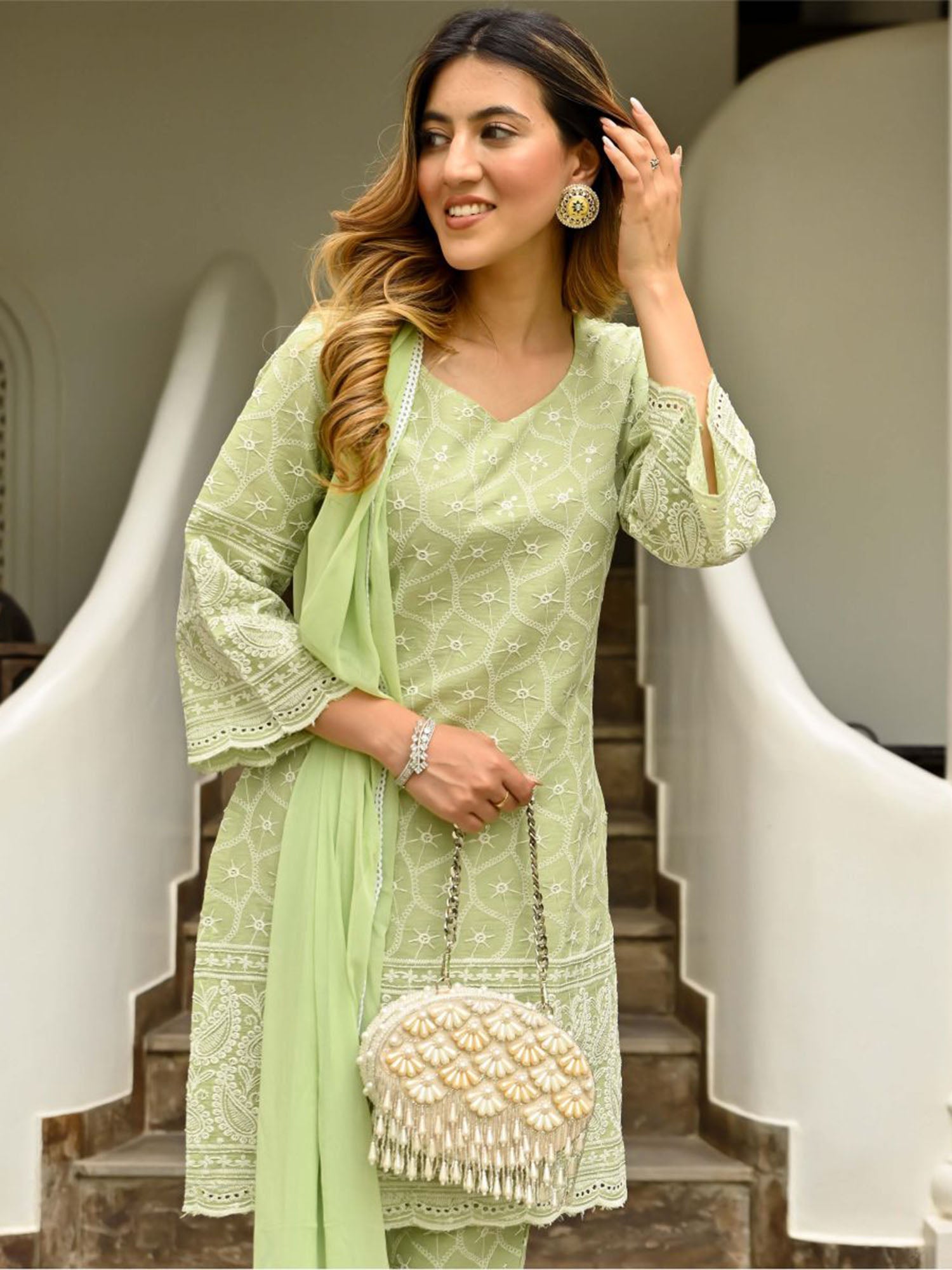 Green Embroidered Kurta Set