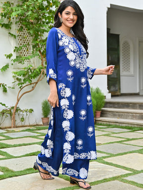 Blue Modal Embroidery Kurta Set