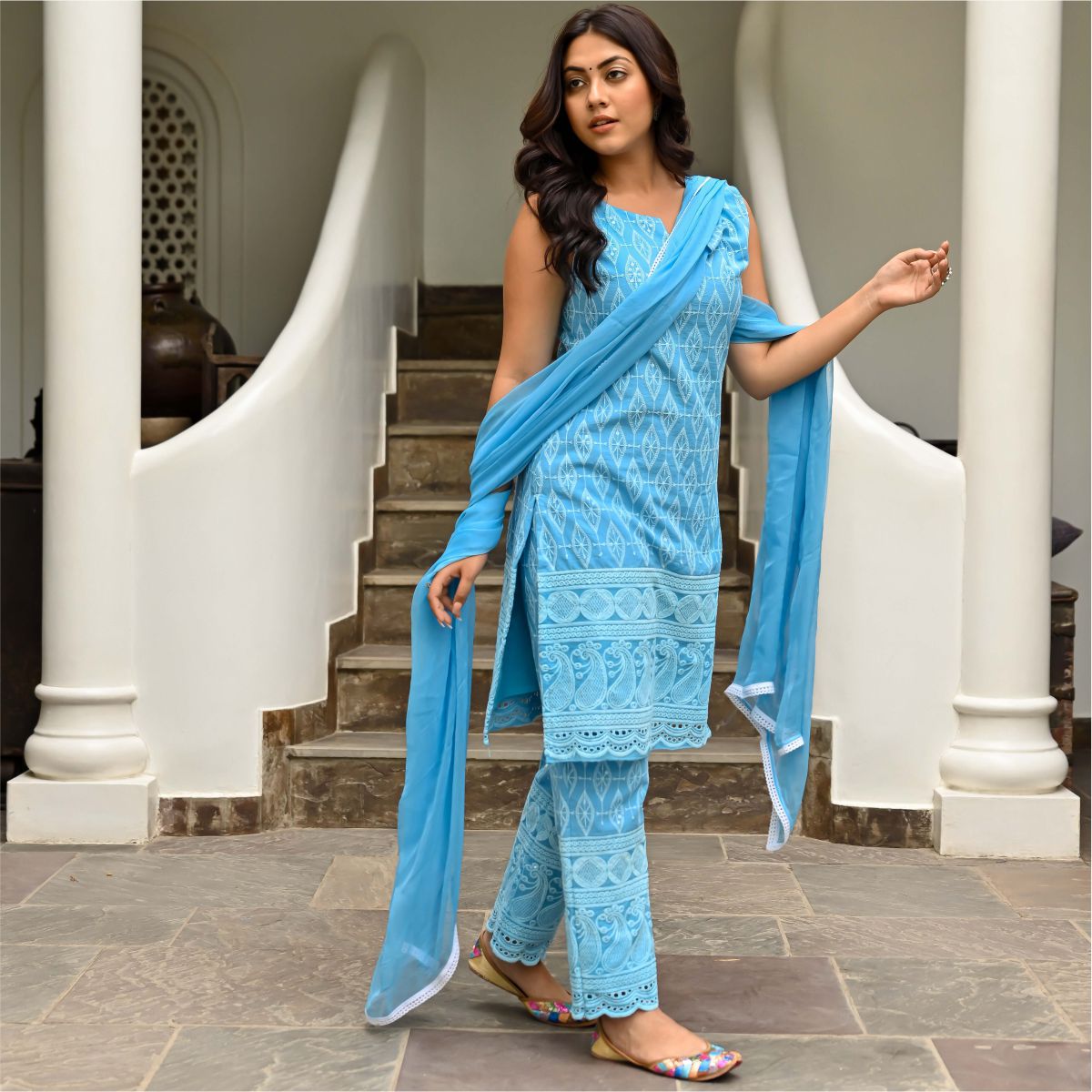 Sky Blue Embroidered Kurta Set