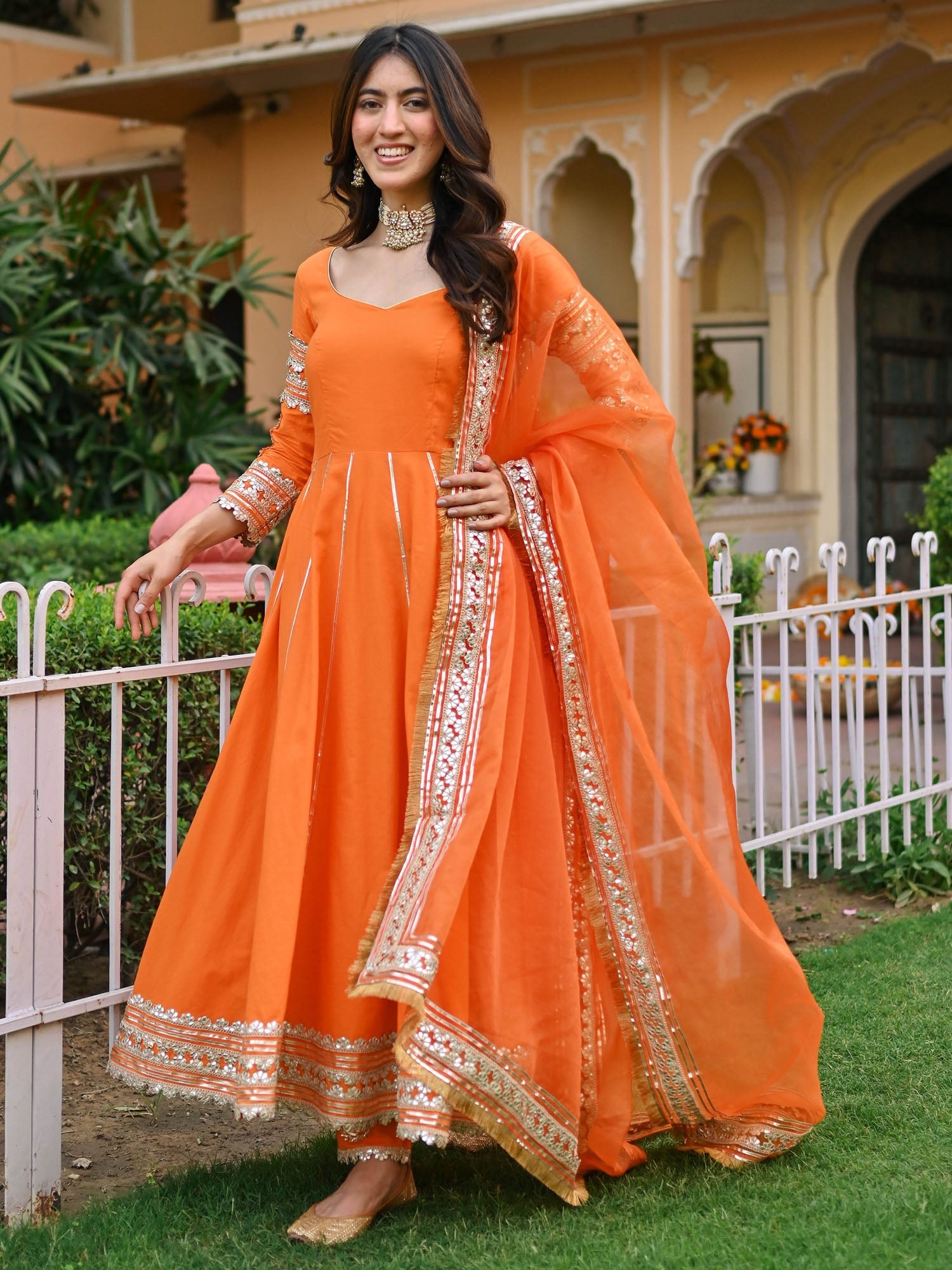 Orange Paisley Gota Anarkali Set