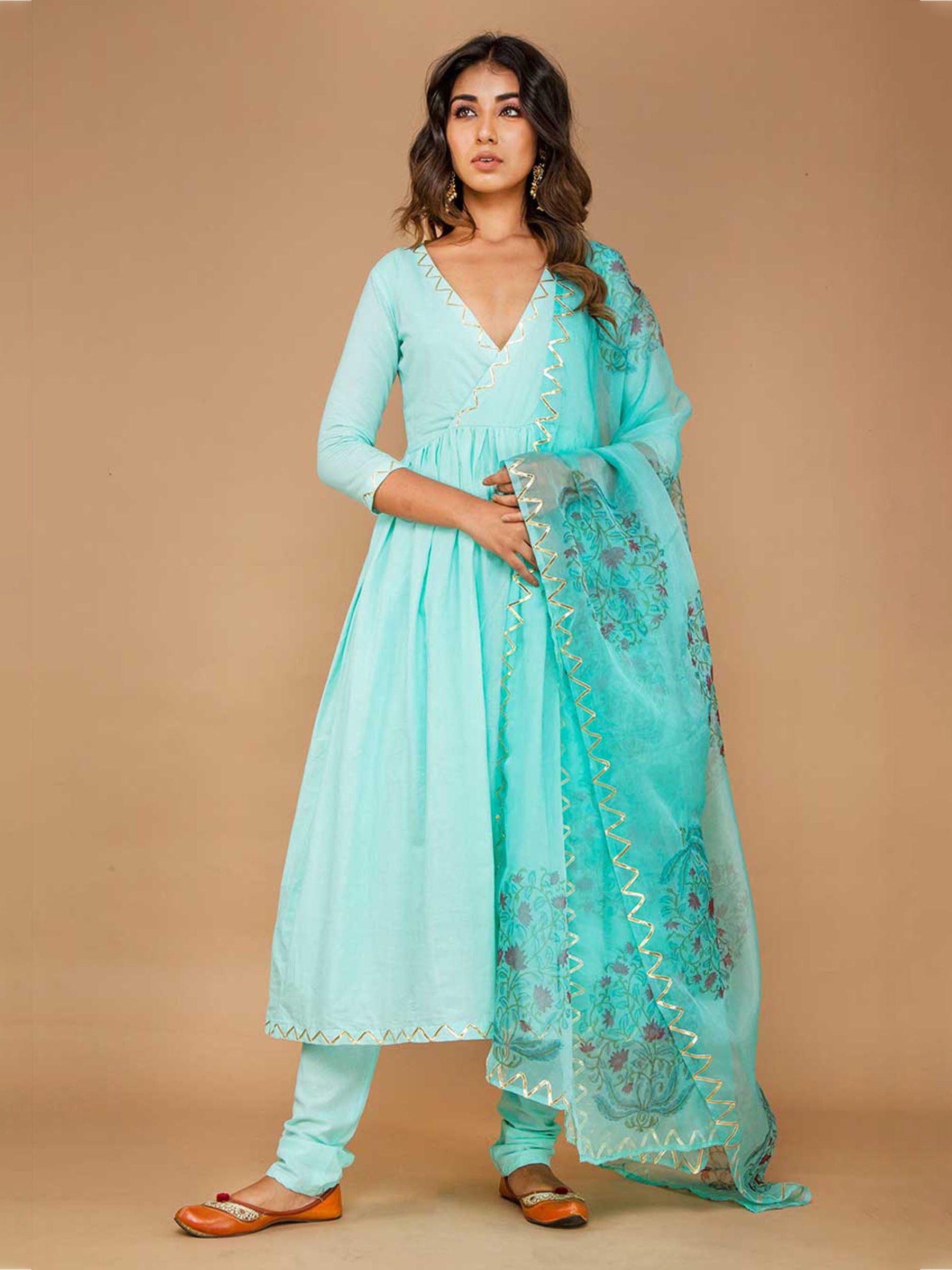 Blue Cotton Suit Set without  Dupatta