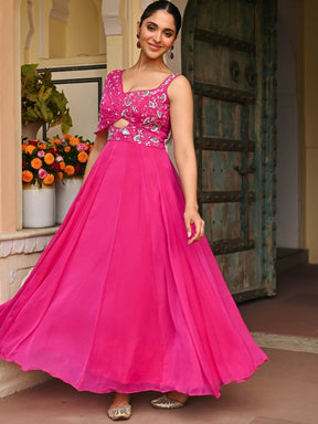 Pink Chiffon Handwork Gown