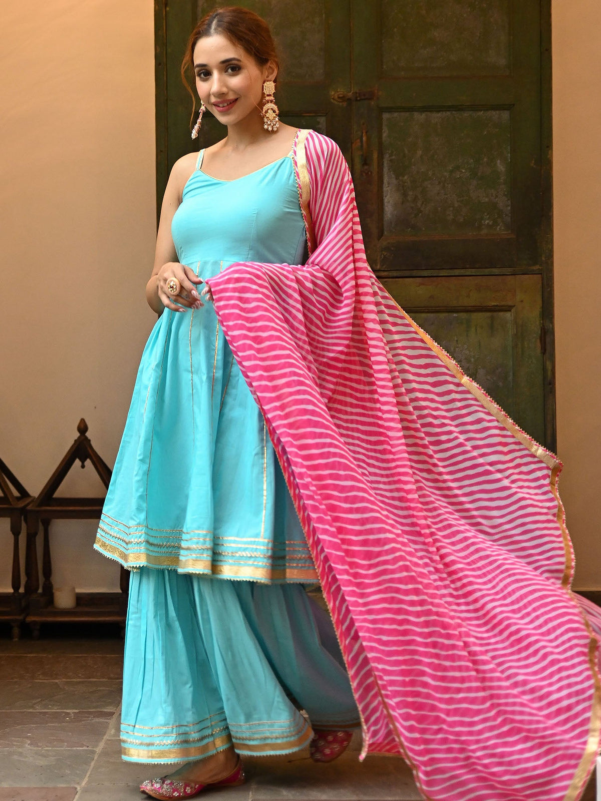 Blue Leheriya Sharara Set