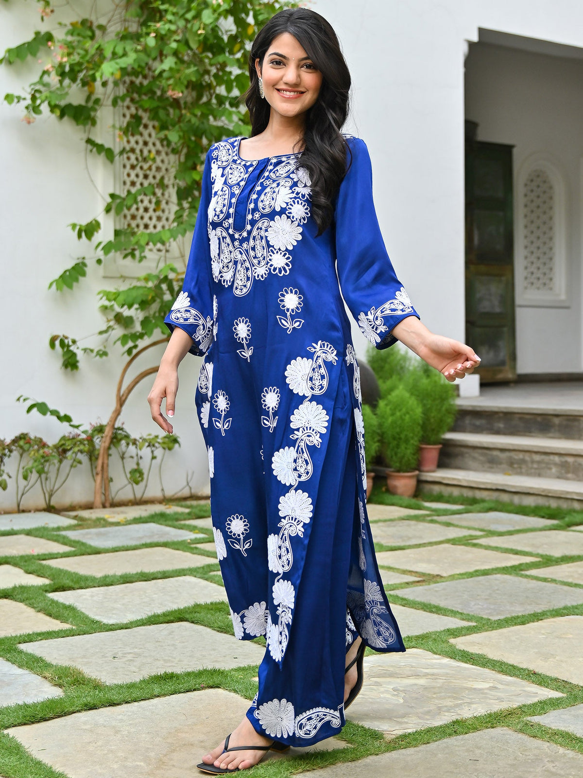 Blue Modal Embroidery Kurta Set