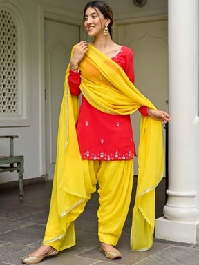 Pink and Yellow Kurta Patiala Set