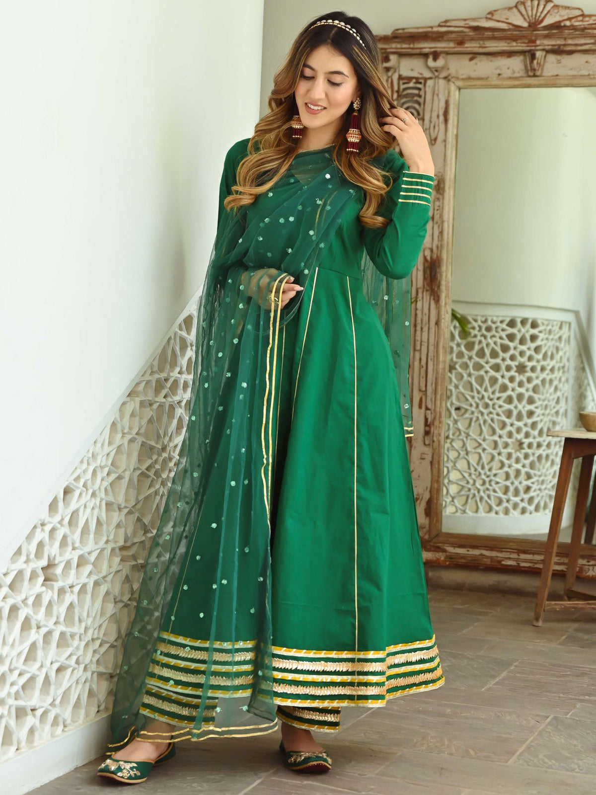 Green Gota Anarkali Set