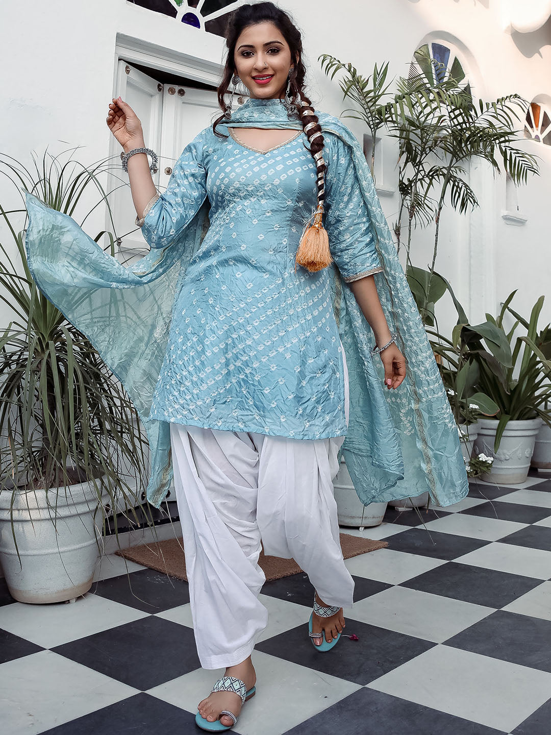 Grey Chinon Patiala Suit Set