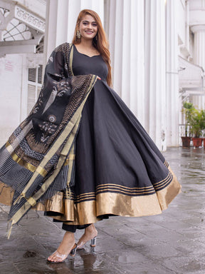 Black Cotton Anarkali Set