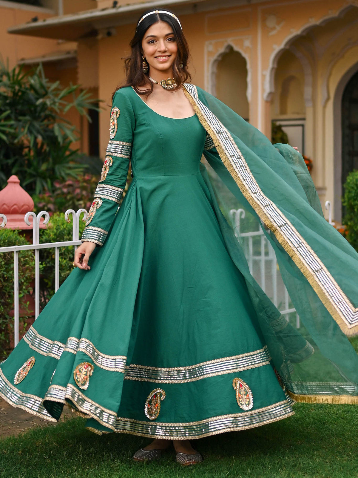 Green Paisley Gota Anarkali Set