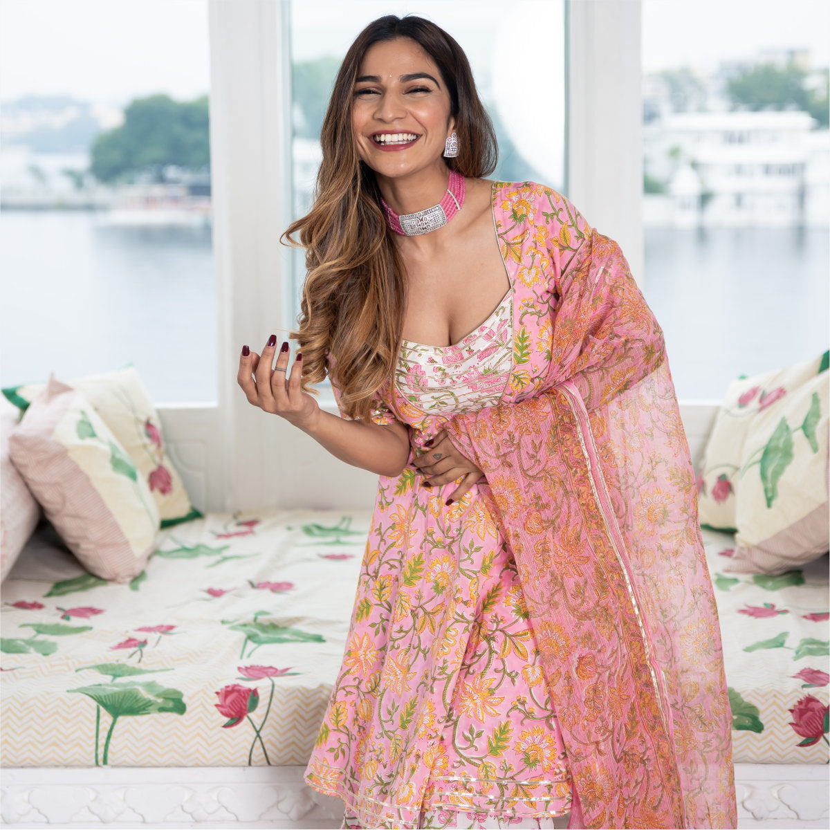 Cotton Printed Flared Kurta and Sharara Set