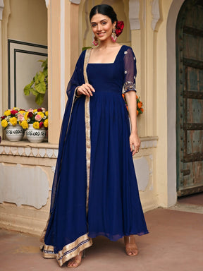 Blue Handwork Georgette Anarkali Set