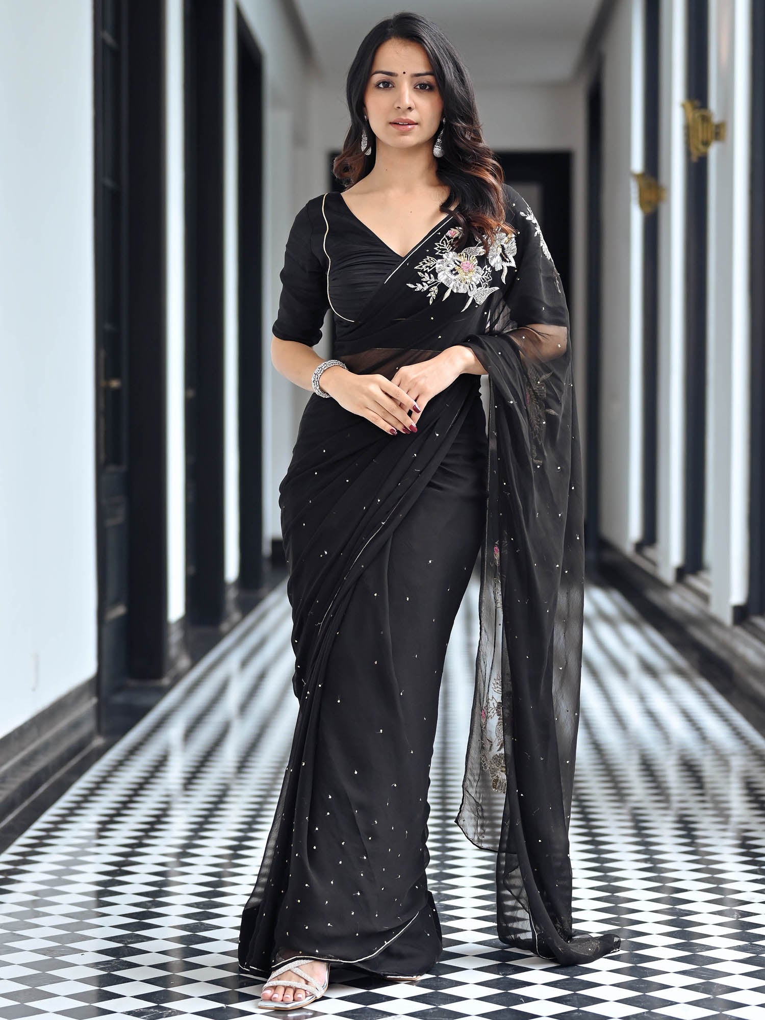 Maharani Black Chiffon Saree