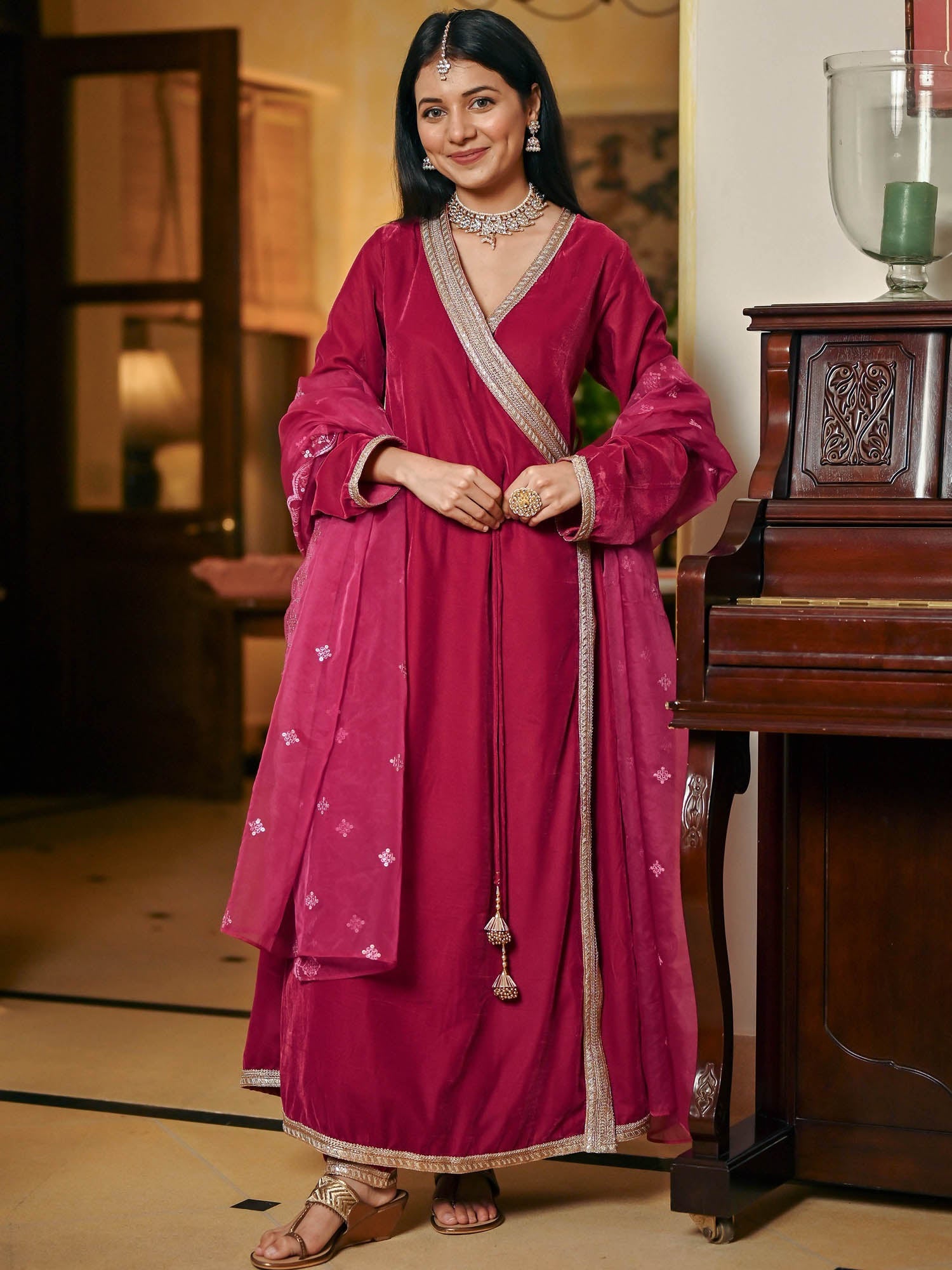 Pink Angrakha Churidar Set