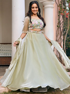 Green Embroidered Lehenga Set