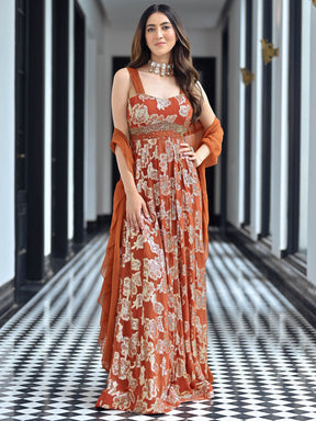 Chamkila Rust Slit Anarkali