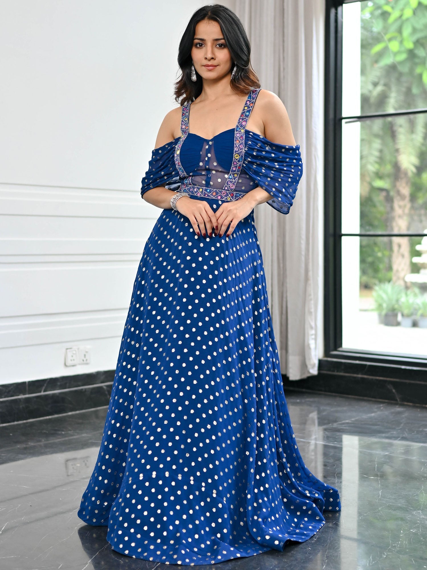 Meenakari Blue Long Gown