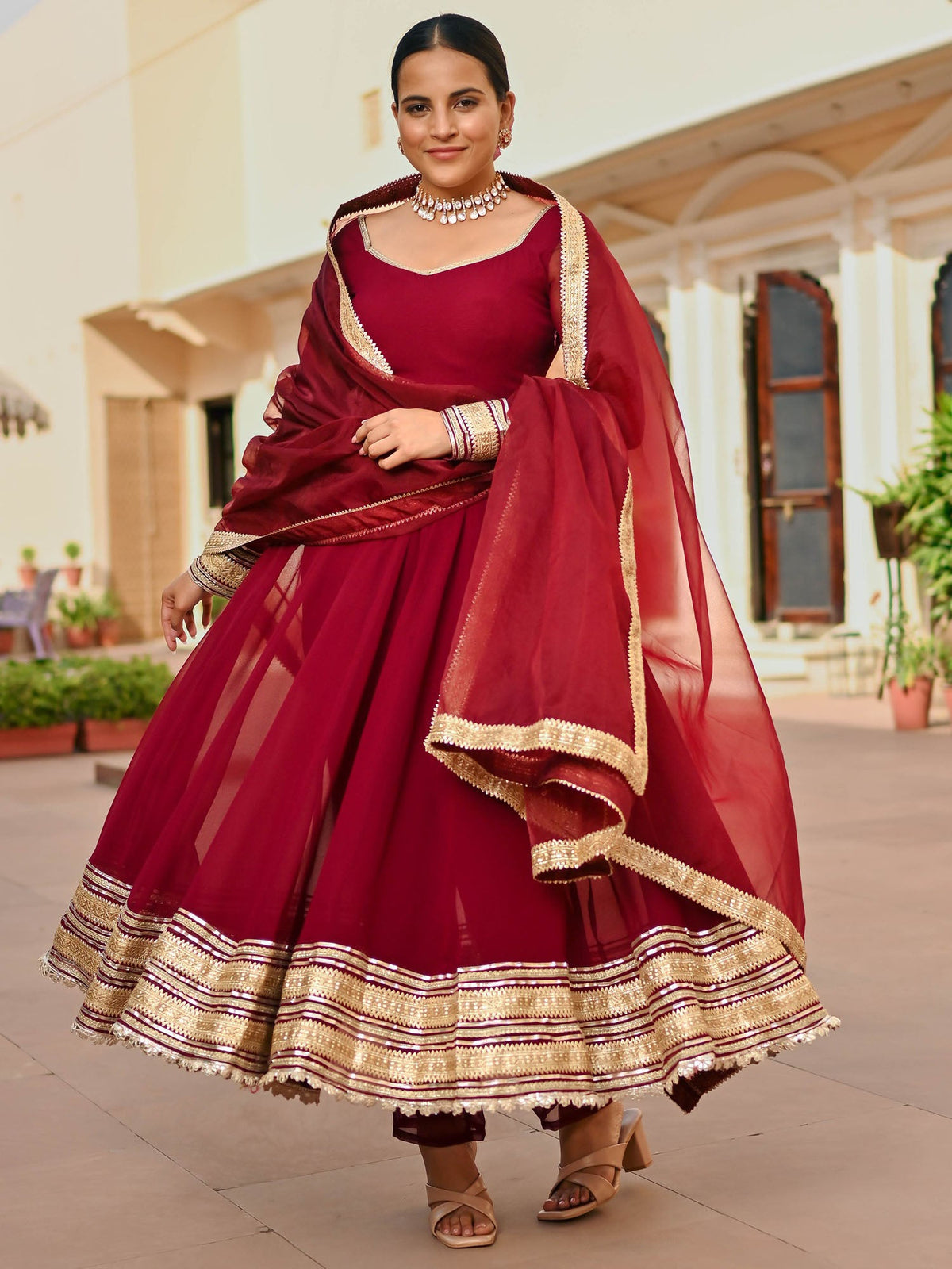 BURGANDY GEORGETTE ANARKALI SET