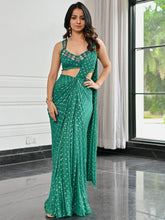 Meenakari Green Pre Draped Saree