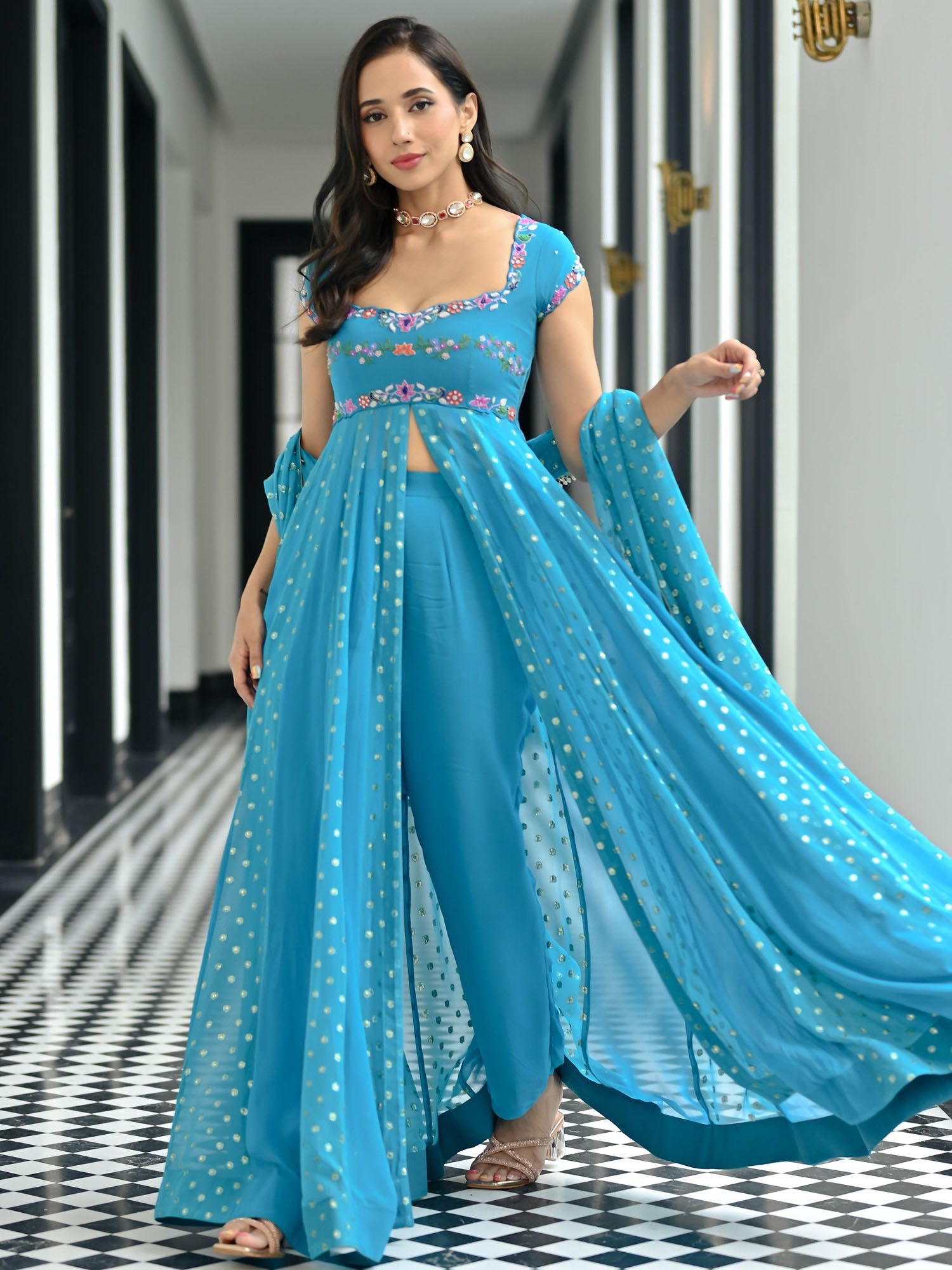 Meenakari Blue Anarkali Set