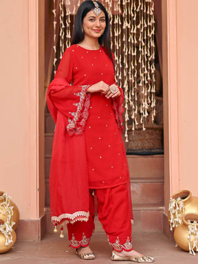 Red Georgette Patiala Set