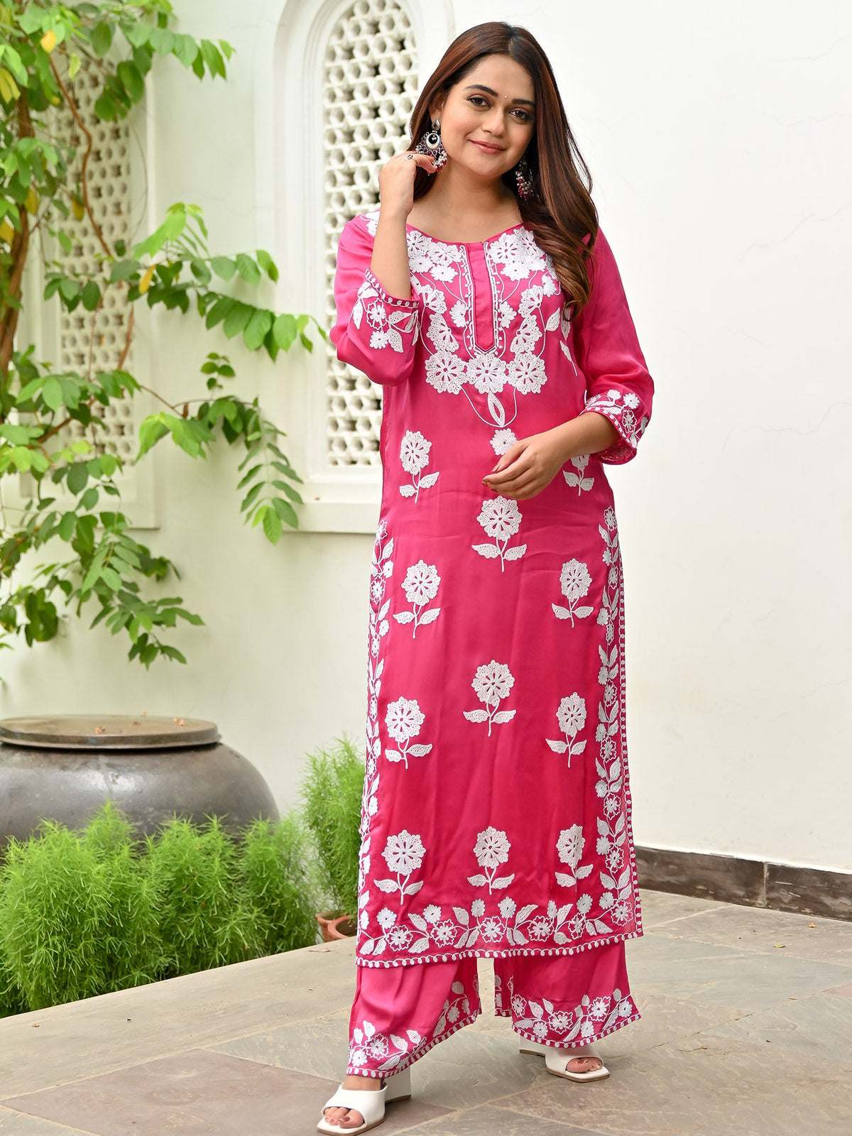 Pink Modal Embroidery Kurta Set