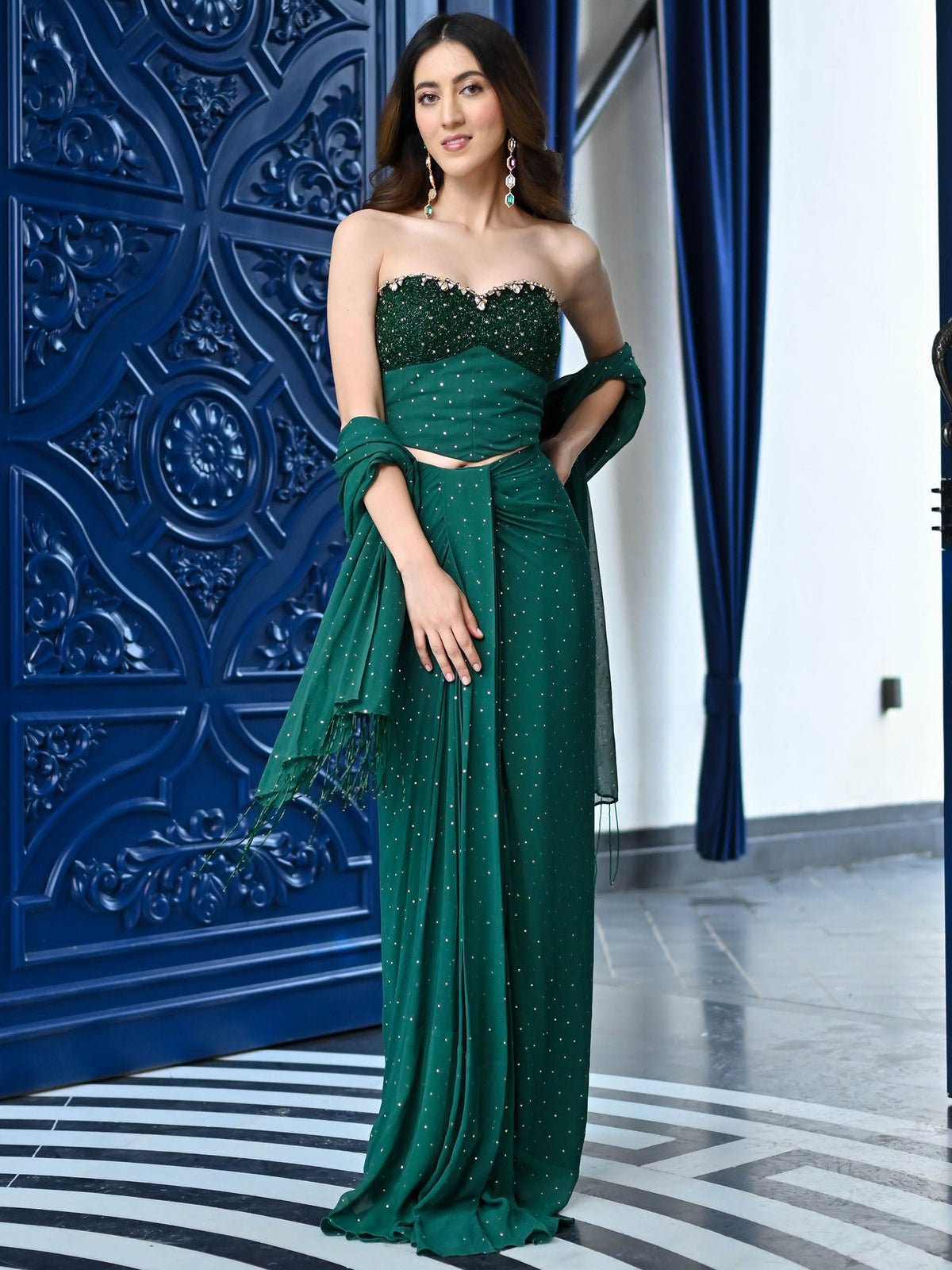 Jugnu Emerald Green Drape Set