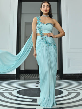 Crystal Couture Blue Predrapped Saree