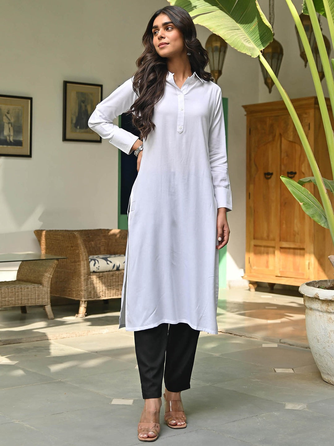 White Rayon Kurta and Pant Set