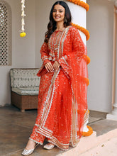 Red Jacquard Kurta Set