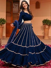 Blue Velvet Lace Lehenga Set