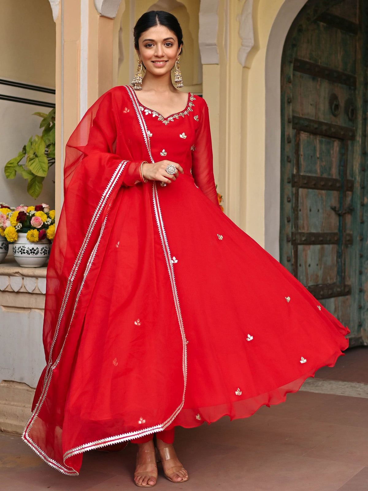 RED GEORGETTE HANDWORK ANARKALI SET