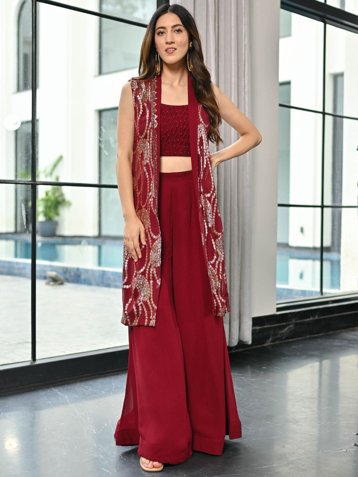 Chamkila Maroon Plazzo Set