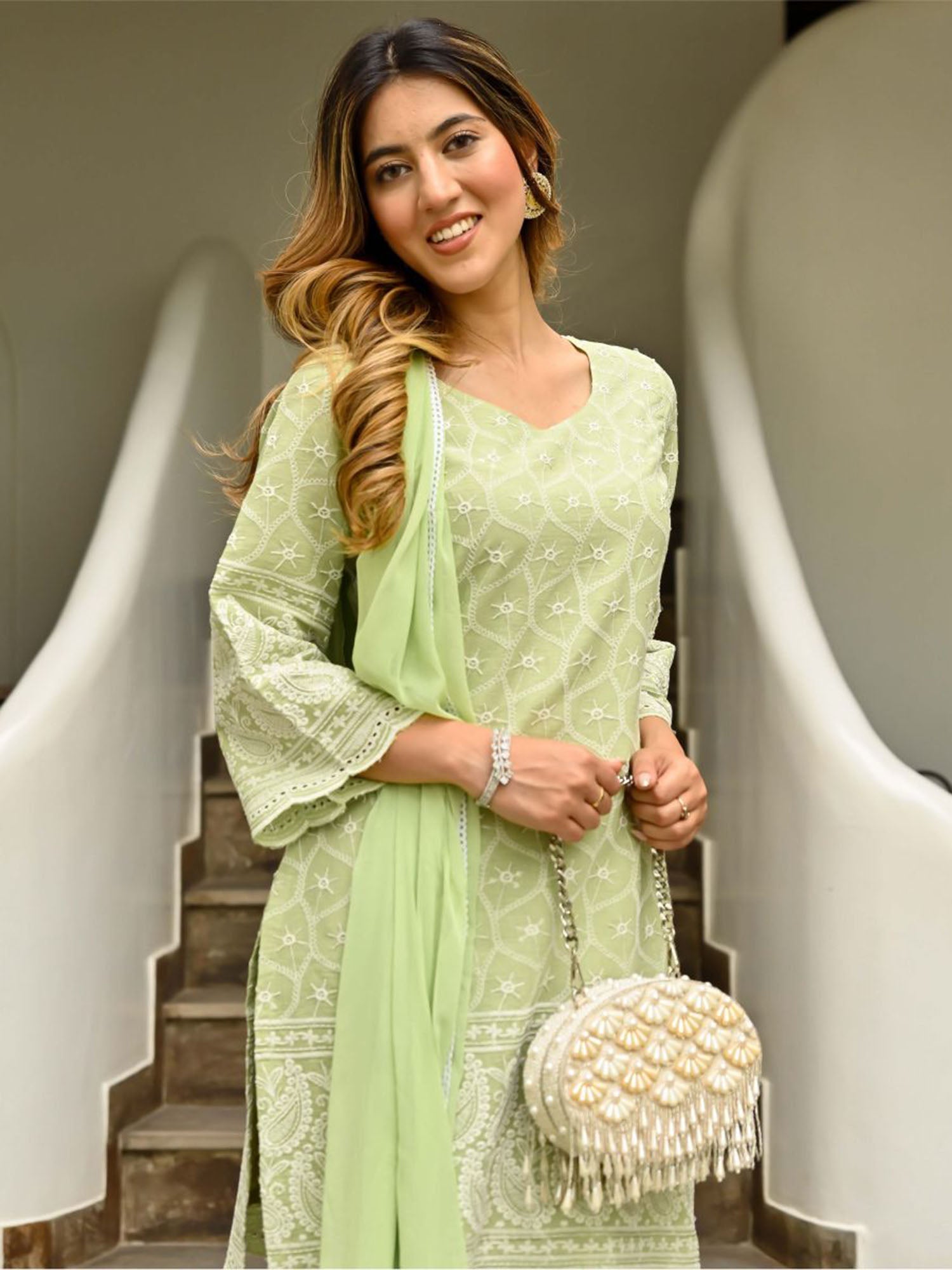 Green Embroidered Kurta Set